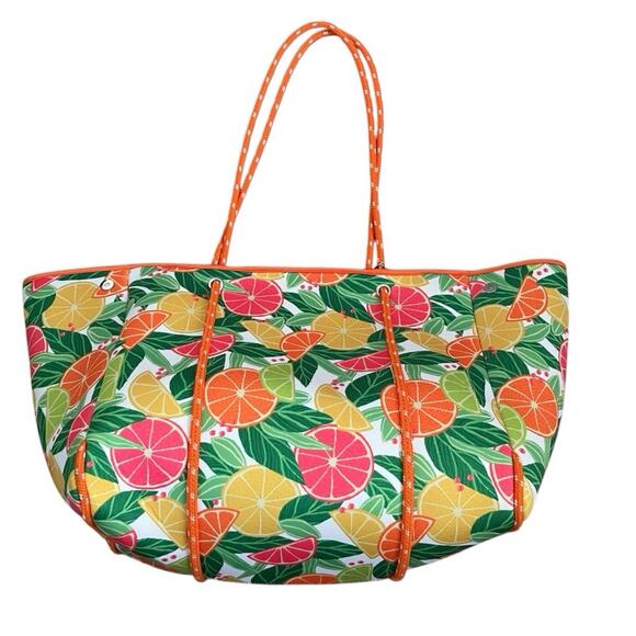 New AHDORNED Neoprene Lime Orange Lemon Tote with Removable Pouch - Picture 1 of 6